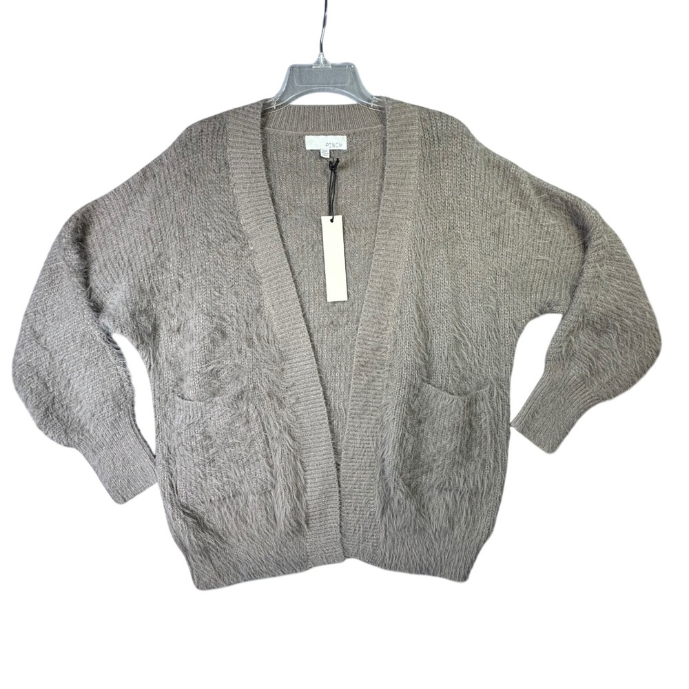 PINCH Anthropologie Fuzzy Eyelash Knit Cardigan Sweater Oversized‎ Taupe S/M NEW